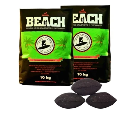 Afbeelding van 20 kg Beach Kokos Grill Briketten van BlackSellig pure kokosnootschalen grillhoutskool perfecte professionele kwaliteit
