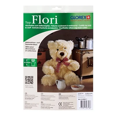 Afbeelding van GLOREX 0 4509 1 Knuffeldier Teddy Flori, ca. 26 cm hoog, gemaakt van hoogwaardig pluche, hoeft alleen nog maar gevuld te worden, met geboortecertificaat