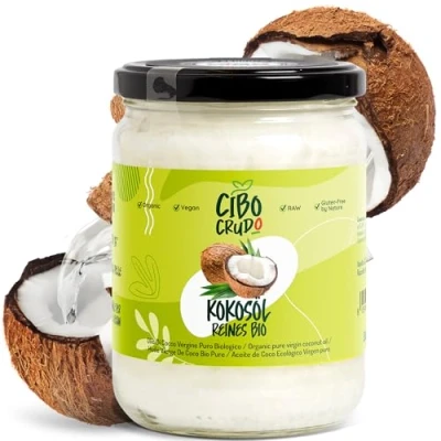 Afbeelding van CiboCrudo biologische kokosolie, maagd, 500 ml, pure levensmiddelen kokosolie voor haar en lichaam, natuurlijke verpakt in glas, Italiaanse etiketten