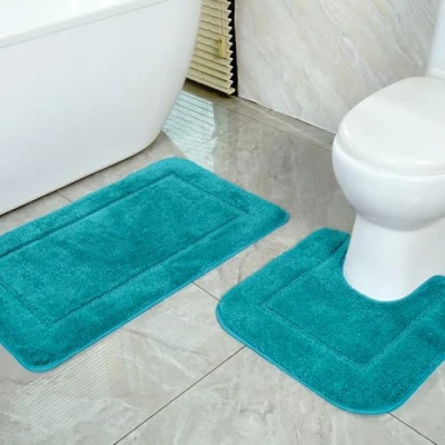 Afbeelding van SOANNY 2 delige Badmat Set, Turquoise, Microvezel Zacht, Antislip, 53 x 86 cm en 50