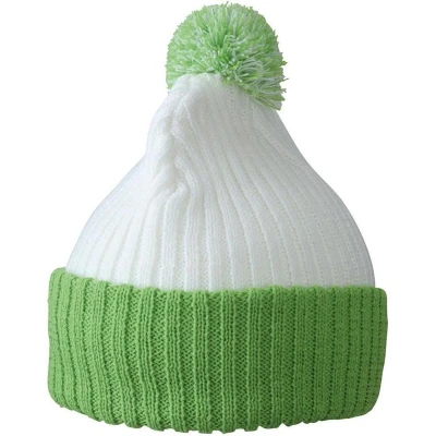 Afbeelding van Myrtle Beach Unisex Gebreide Muts met Pompom (Wit/Groen)