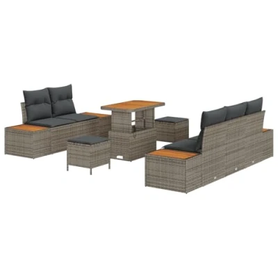 Afbeelding van vidaXL 8 delige Tuin Sofa Set met Kussens Grijs Poly Rattan Acacia