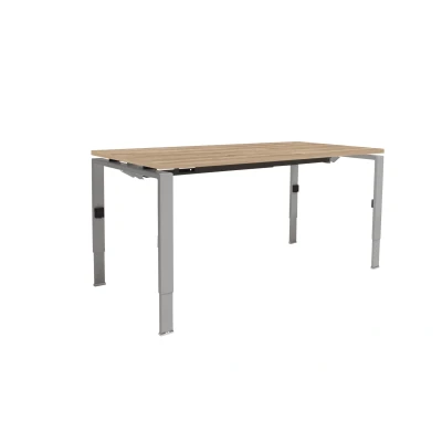 Afbeelding van Linesto N4 bureau, hoogte instelbaar (65 85cm) met 120x80cm Honey Castello zwevend 25mm blad en aluminium (RAL9006) vierpoot N frame (poot rechthoekig 66 x 26 mm.), (met geïntegreerde kabelgoot)