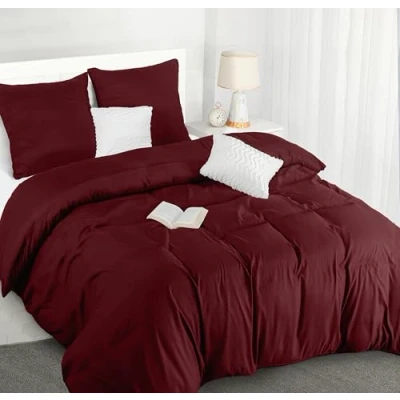 Afbeelding van Utopia Bedding Dekbedovertrek Set Zachte Microvezel 200x200cm met Kussenslopen 80x80cm Beddengoed Bordeaux