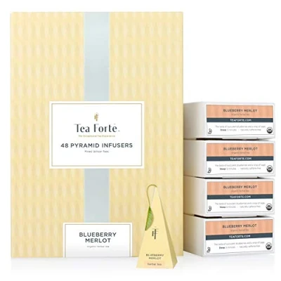 Afbeelding van Tea Forte Blueberry Merlot Kruidenthee Event Box, Bulkverpakking van 48 Pyramid Infuser Theezakjes voor alle gelegenheden