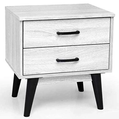 Afbeelding van BAKAJI Nachtkastje met 2 lades, modern design, Engineering hout, Kleur Wit, M
