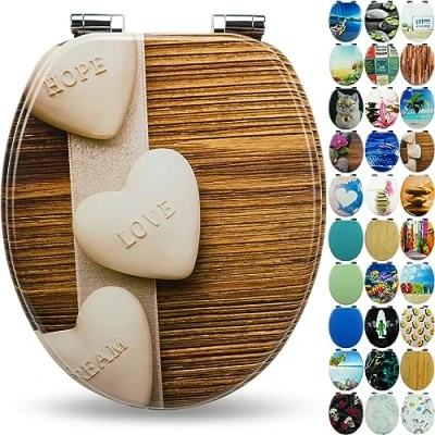 Afbeelding van Sanfino® Wc bril met houten kern en softclose mechanisme hoogwaardige kwaliteit vele kleurrijke motieven, comfortabele zitting, eenvoudige montage inclusief handleiding &quot;Hearts&quot;