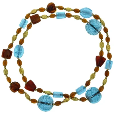 Afbeelding van Behave Lange ketting met bruine en blauwe glaskralen