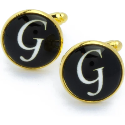 Afbeelding van Manchetknopen Letters Initialen Letter G Goud Zwart