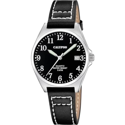 Afbeelding van CALYPSO WATCHES Kwartshorloge Basic Horloge, dameshorloge, leren band, analoog, dag