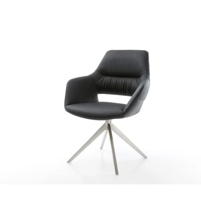 Afbeelding van DELIFE Draaistoel Yago Flex met armleuning echt leer zwart kruisframe breed roestvrij staal 360 draaibaar rocker functie pocketveer kern