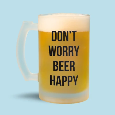 Afbeelding van NietMokken.nl Don’t Worry Beer Happy bierpul grappige biermok bierglas cadeau voor mannen leuk verjaardag of vaderdag matte afwerking 470 ml
