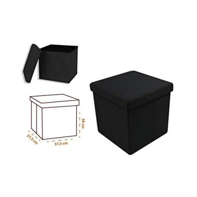Afbeelding van Urban Living Poef/hocker opbergbox zit krukje zwart linnen/mdf 37 x cm opvouwbaar Poefs