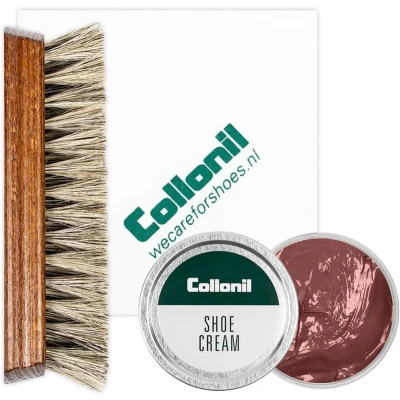 Afbeelding van Collonil Schoenpoets set 3 delig Shoe cream Poetsdoek Borstel Middel bruin