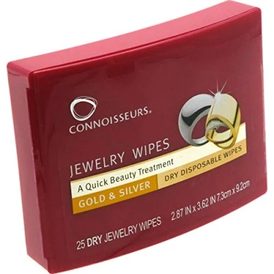 Afbeelding van Connoisseurs Schoonmaakdoekjes voor sieraden, 25 poetsdoekjes gouden en zilveren anti aanslagbescherming, droog, wegwerpbaar niet giftig, Count (Pack of 1)