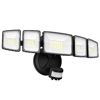 Afbeelding van Onforu 5 koppen, 55 W, led spot met bewegingsmelder, voor buiten, 360 volledige hoek, buitenlamp, 4500 lumen, 6500 K, IP65 waterdichte schijnwerper garage, tuin