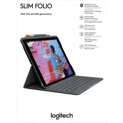 Afbeelding van Logitech Keyboard Slim Folio, Bluetooth, grafiet voor Apple iPad 10.2&quot;, Gen.7/8/9, DE, retail