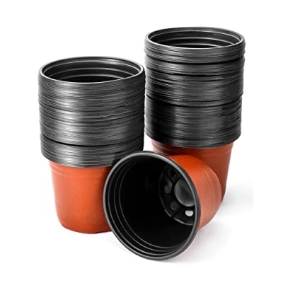 Afbeelding van QWORK® Set van 100 plastic plantenpotten bloempotten met meerdere afvoergaten 15 cm voor zaad, succulente bloemen, binnen en balkon