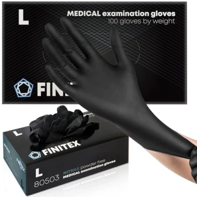 Afbeelding van FINITEX Wegwerpnitrilhandschoenen, 100 stuks, multifunctionele levensmiddelenreiniging, medische gebieden, poedervrij en latexvrij, zwarte nitrilhandschoenen, 3,5 mil, L