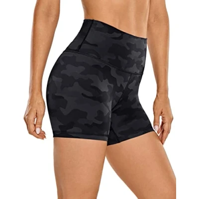 Afbeelding van CRZ YOGA Naakt Gevoel Bikershort Voor Dames 4 Inch Hoog Getailleerde Yogatraining Gym Running Spandex Shorts Donkergrijze camouflage M