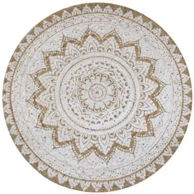 Afbeelding van Tapijt met print rond 90 cm gevlochten jute