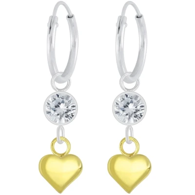 Afbeelding van JoyS Zilveren hartje bedel oorbellen oorringen kristal met 14k goudplating