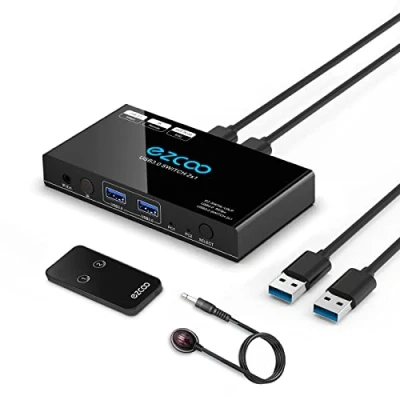 Afbeelding van USB 3.0 Switch 2 In 4 Out Sharing Switcher, IR Remote, KVM Hub voor muis, toetsenbord, scanner, printer met stuks 1M A naar