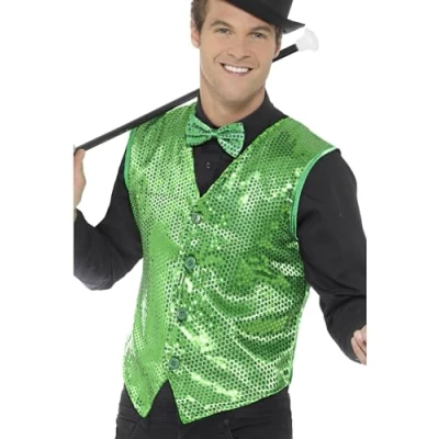 Afbeelding van Smiffy&#039;s Glitter &amp; Glamour Kostuum Schitterend Kikkergroen Pailletten Vest Voor Diverse Gelegenheden Man Groen Large Carnavalskleding Verkleedkleding
