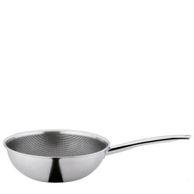 Afbeelding van Spring Vulcano Cut Resist Pure Wokpan, diameter 28 cm, roestvrij staal, anti aanbaklaag, 100% PFAS vrij, geschikt voor inductie, 5 laags meerlaags materiaal, krasbestendig, ovenvaste serveerpan