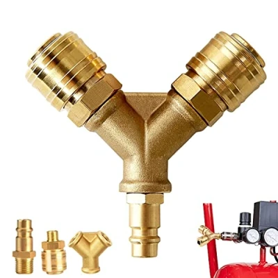 Afbeelding van Y verdeler van messing, NW 7.2 1/4 inch luchtslang, 2 voudig met koppelingen, luchtverdeler, Persluchtverdeler persluchtzacht, Messing