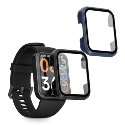 Afbeelding van kwmobile 2x cover geschikt voor SKG V7 / Pro Fitnesstracker van gehard glas en kunststof frame set zwart donkerblauw