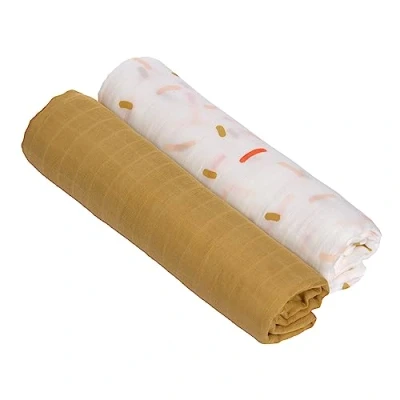 Afbeelding van Lässig Hydrofiele luier swaddle doek 120x120cm XL Little Mateys spicy orange 2 stuks