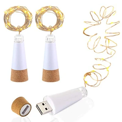 Afbeelding van Led kurkverlichting, USB voeding, oplaadbaar, 1,9 m koperen kabel met 20 leds, sterrenhemel, lichtketting, om zelf te decoreren, buiten, vergadering, feest, bruiloft, vakantie (3 stuks, warmwit)