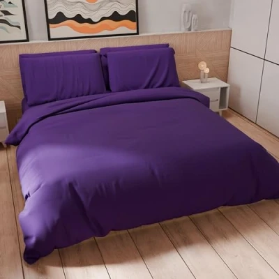 Afbeelding van PETTI Artigiani Italiani dekbedovertrek voor tweepersoonsbed, en kussenslopen van microvezel, effen, paars, 100% Made in Italy
