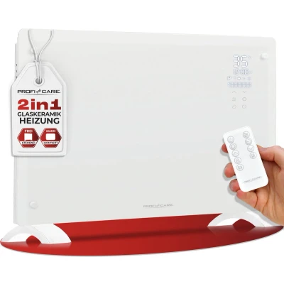 Afbeelding van ProfiCare® PC GKH 3119 Elektrische verwarming met glazen front en X vormig verwarmingselement, mobiele radiator, ook geschikt voor wandmontage, convectorverwarming 2 warmtestanden, geruisloos