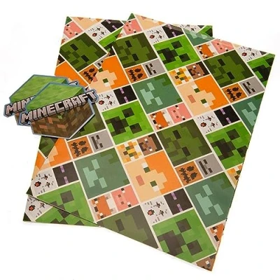Afbeelding van Officiële Minecraft cadeauverpakking, 2 vellen en labels, geschenkverpakking voor geschenken, klimaatbeloftevriendelijke recyclebare officieel