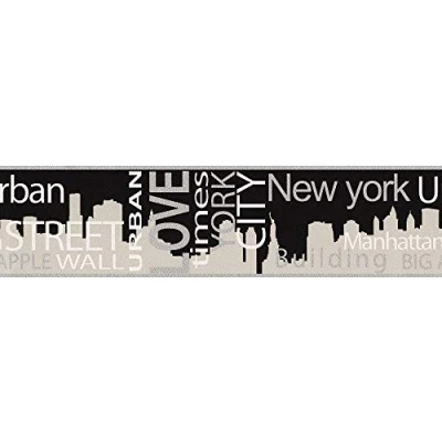 Afbeelding van AMERIKAANSE STEDEN BEHANGRAND zilver grijs zwart wit A.S. Création Only Borders 11