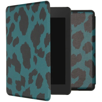 Afbeelding van Amazon Kindle Paperwhite 4 Hoes: iMoshion Design Slim Hard Case Bookcase Green Leopard Kunstleder E Reader Hoezen
