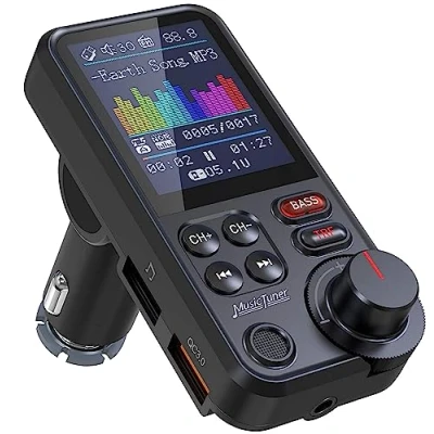 Afbeelding van Bluetooth voor auto, FM zender, sigarettenaansteker, bluetooth, autoradio, MP3 adapter, handsfree, Spotify, USB reislader, HD display, SD aansluiting, AUX stekker