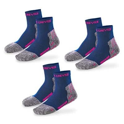 Afbeelding van Black Crevice Trekkingsokken voor dames en heren, in verschillende kleuren maten, wandelsokken met versterkte tenen hiel, klimaatregulerend ademend, 3 paar, kort navy/fuchsia, 39/42 EU
