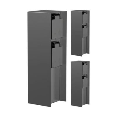 Afbeelding van ledscom.de 3 stuks tuincontactdoos POMI voor buiten, IP44, 2 voudig, roestvrij staal, kunststof, antraciet, hoekig, 23 cm