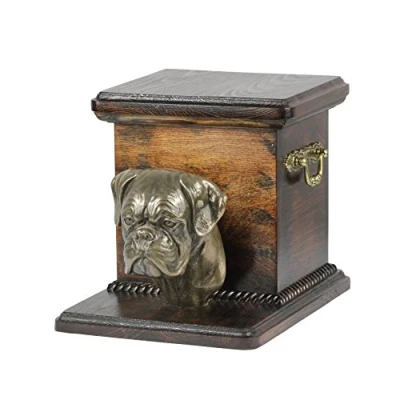 Afbeelding van Art Dog Handgemaakte Aangepaste Hondenherdenkingsurn Koudgegoten Bronzen Hondenkop op Berkenbasis Gepersonaliseerde Hondencrematiedoos 19x31x22cm Boxer (ongecoupeerd)