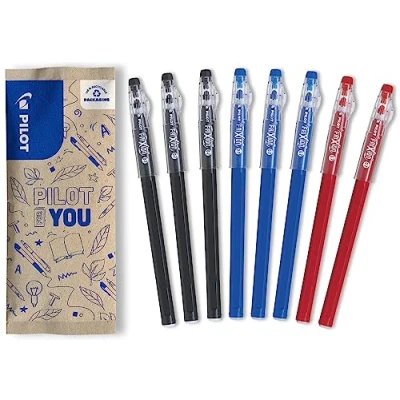 Afbeelding van PILOT 8 balpennen uitwisbare gelinkt 3 blauw, zwart en 2 rood de zuinige FriXion met medium punt om in schooltas te stoppen schoolbenodigdheden