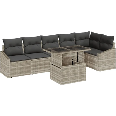 Afbeelding van vidaXL 7 delige Tuin Sofa Set met Kussens Lichtgrijze Poly Rattan