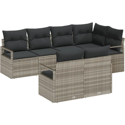Afbeelding van vidaXL 7 delige Tuin Sofa Set met Kussens Lichtgrijs Poly Riet, 2 zits Opslag &amp; Grijs Riet