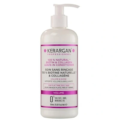 Afbeelding van Kerargan Dagelijkse Volumiserende Leave in Verzorging met Biotine &amp; Collageen Voor Fijn, Plat, Dof Haar Hydratatie, Glans Zonder Sulfaat, GMO, Minerale Olie 350ml