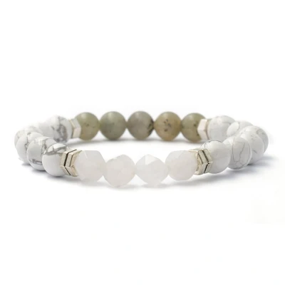 Afbeelding van Bixorp Gems Labradoriet + Howliet Hoekige Maansteen Edelstenen Armband 8mm / 18cm Edelsteen Kralenarmband