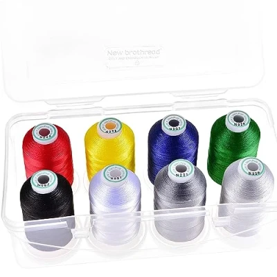 Afbeelding van New brothread 15 Opties 8 Opklikbare Spoelen van 1000m elk Polyester Machine Borduurgaren met Doorzichtige Plastic Opbergdoos voor Borduren en Quilten Basic Colour
