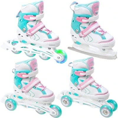 Afbeelding van 4in1 inline skates/triskates/rolschaatsen/rolschaatsen Raven Lia verstelbaar met LED licht wiel (34 37 (20,5 23,5cm))