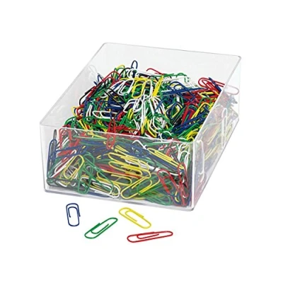 Afbeelding van Wedo 901244699 paperclips (van metaal 27 mm, kunststof ommanteld, in doorzichtige doos) 1000 stuks, op kleur gesorteerd